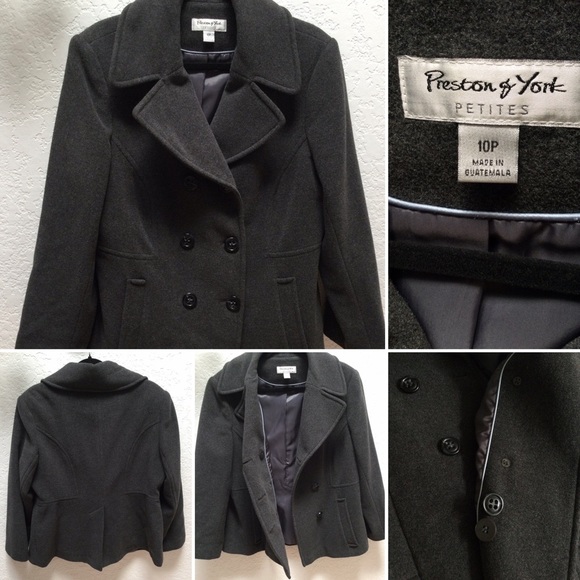 Preston & York Classic Double Breasted Pea Coat in Dark Gray Wool - Picture 9 of 9